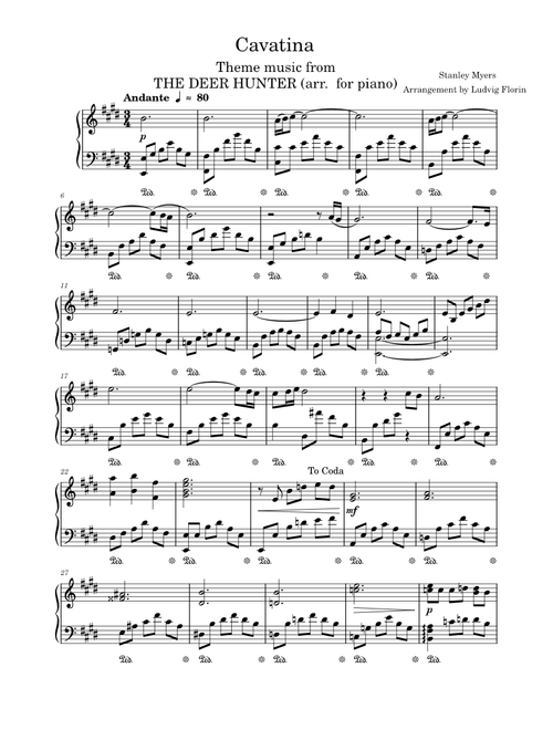 Stanley Myers - Cavatina (Arranged for piano)