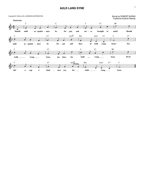 Auld Lang Syne - Traditional Scottish Melody (Lead Sheet - Fake Book)