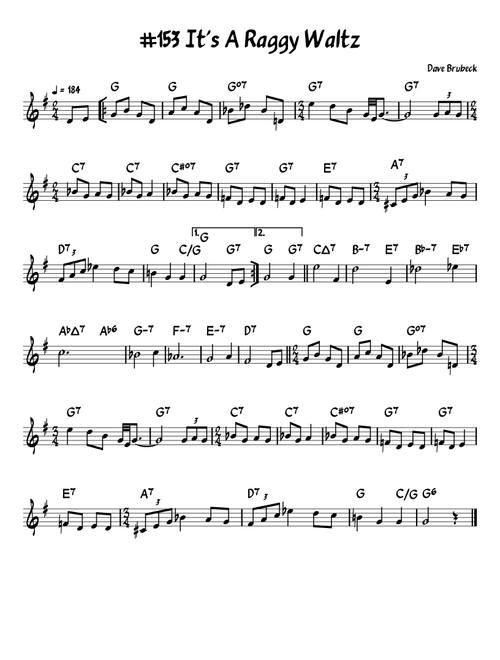 It's A Raggy Waltz (Arr. John Fries) - Dave Brubeck (Lead Sheet - Fake Book)
