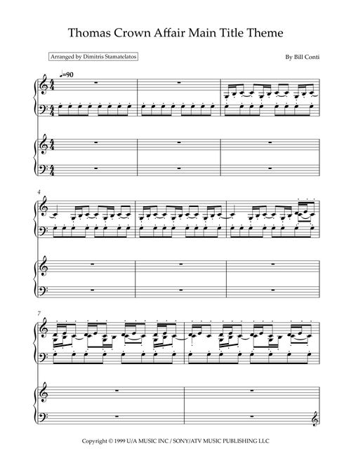 Thomas Crown Affair (Main Title Theme) (Arr. Dimitris Stamatelatos) - Bill Conti (Piano Duet)