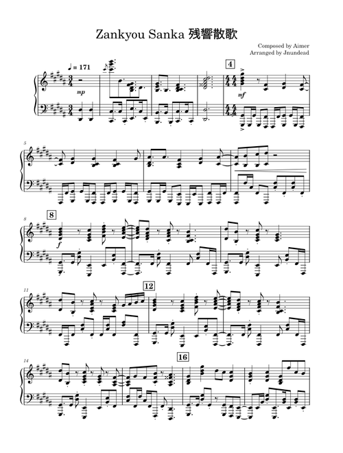 Zankyou Sanka 残響散歌 – Aimer for Piano