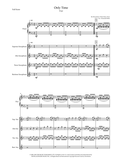 Only Time (Arr. Fernando Britto) - Enya (Small Ensemble)