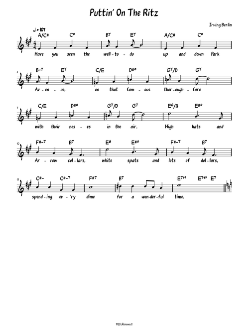 Puttin' On The Ritz (Lead sheet with lyrics and verse )