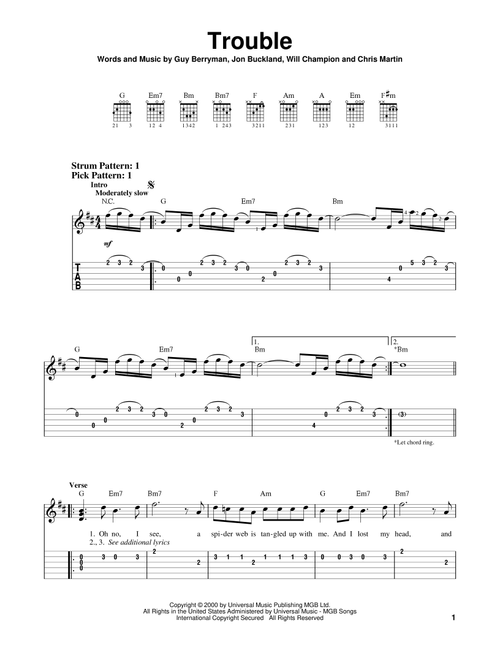 Trouble - Coldplay (Easy Guitar with TAB)