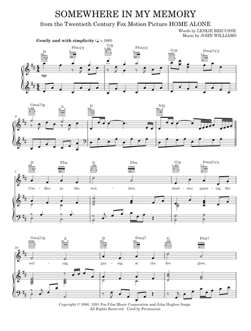 Somewhere in my memory - John Williams (Piano-Vocal-Guitar)