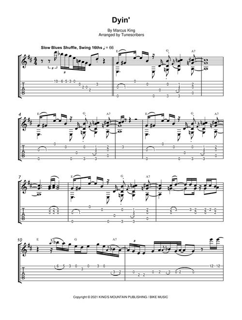 Dyin' (Arr. Tunescribers) - Marcus King (Solo Guitar)
