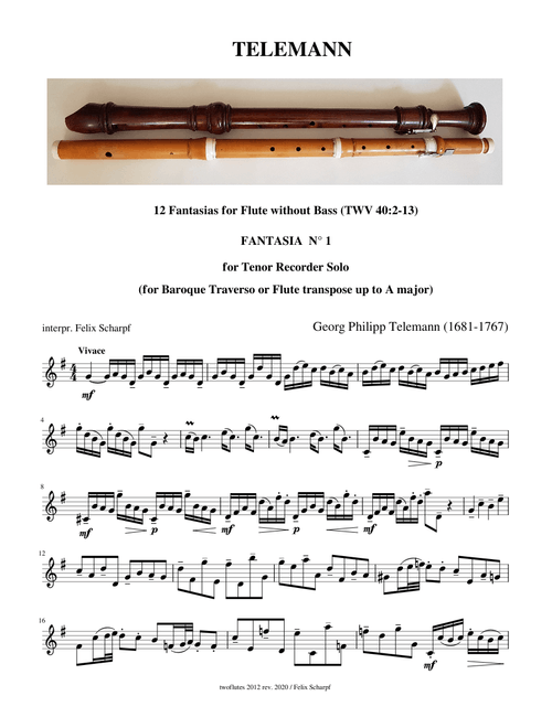 Telemann, Georg Phillip - Fantasia 1 (TWV 40:2) for Tenor Recorder