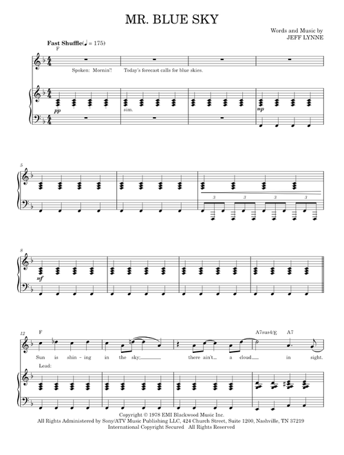 Mr. Blue Sky - Electric Light Orchestra (Piano Vocal)