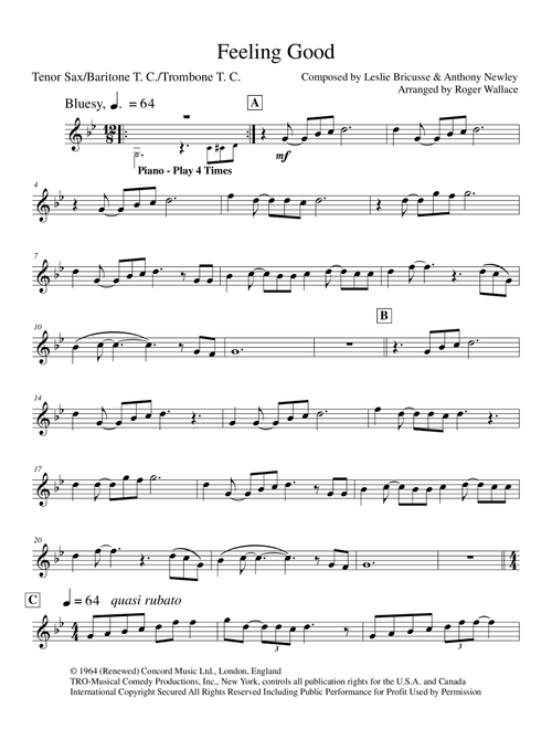 Feeling Good (Arr. Roger Wallace) - Michael Buble (Tenor Sax and Piano)