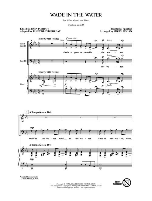Wade In The Water (Arr. Moses Hogan) - John Purifoy, Janet Day (Choral, 3-Part Mixed)