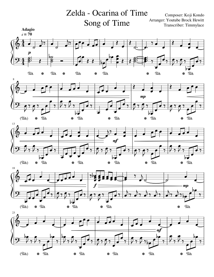 Zelda Ocarina of Time Song of Time Sheet music for Piano (Solo)