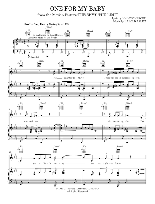 One For My Baby (And One More For The Road) - Frank Sinatra, Tony Bennett (Piano-Vocal-Guitar)