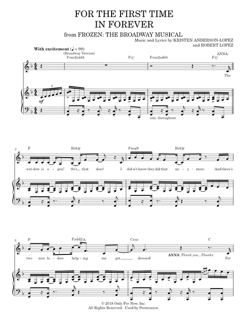 For The First Time In Forever - Kristen Anderson-Lopez (Piano Vocal)