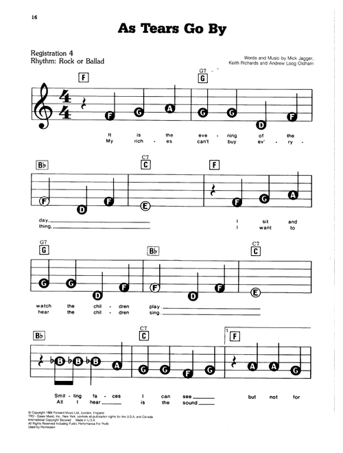 As Tears Go By - The Rolling Stones, Marianne Faithfull (E-Z Play Today)
