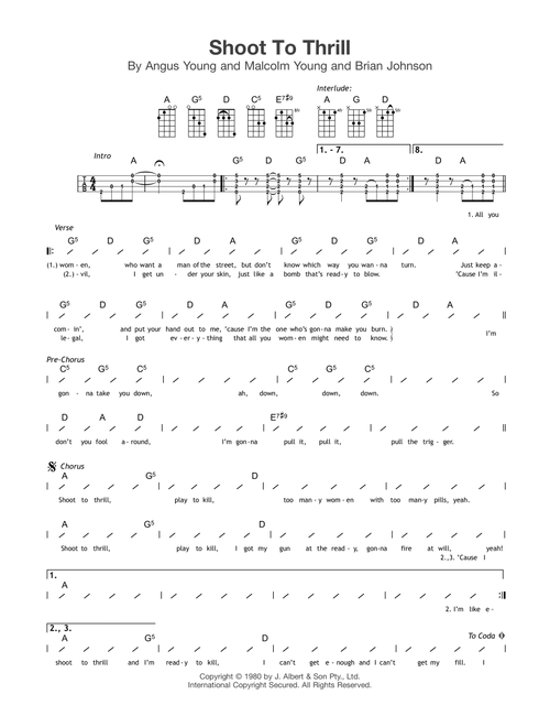 Shoot To Thrill - AC/DC (Ukulele Chords-Lyrics)