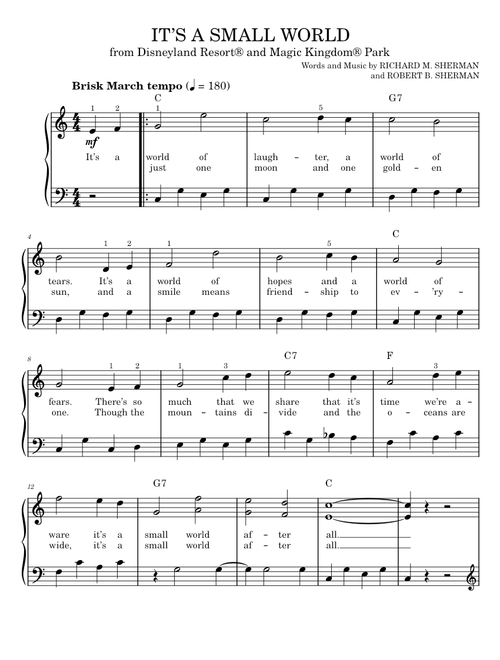 It's A Small World - Sherman Brothers (Easy Piano)