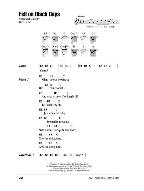 Fell On Black Days - Soundgarden (Guitar Chords-Lyrics)