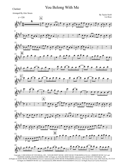 You Belong With Me (Arr. Alex Souza) - Taylor Swift (Clarinet Solo)