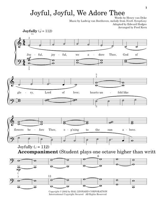 Joyful, Joyful, We Adore Thee - Henry van Dyke (Educational Piano)