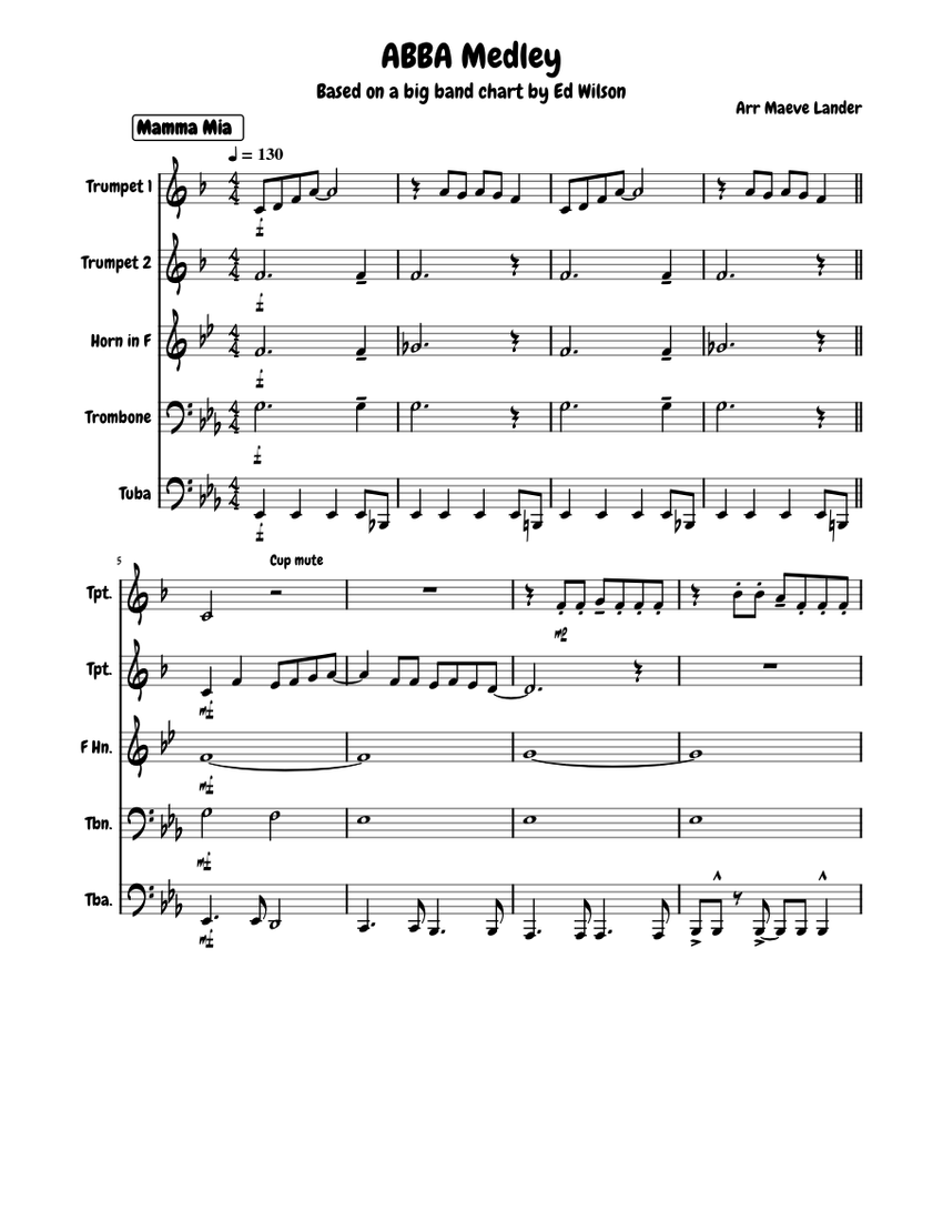 吹奏楽楽譜　ABBA ON BROADWAY ABBA on Broadway (arr. Michael Brown) - F Horn 2 by ABBA