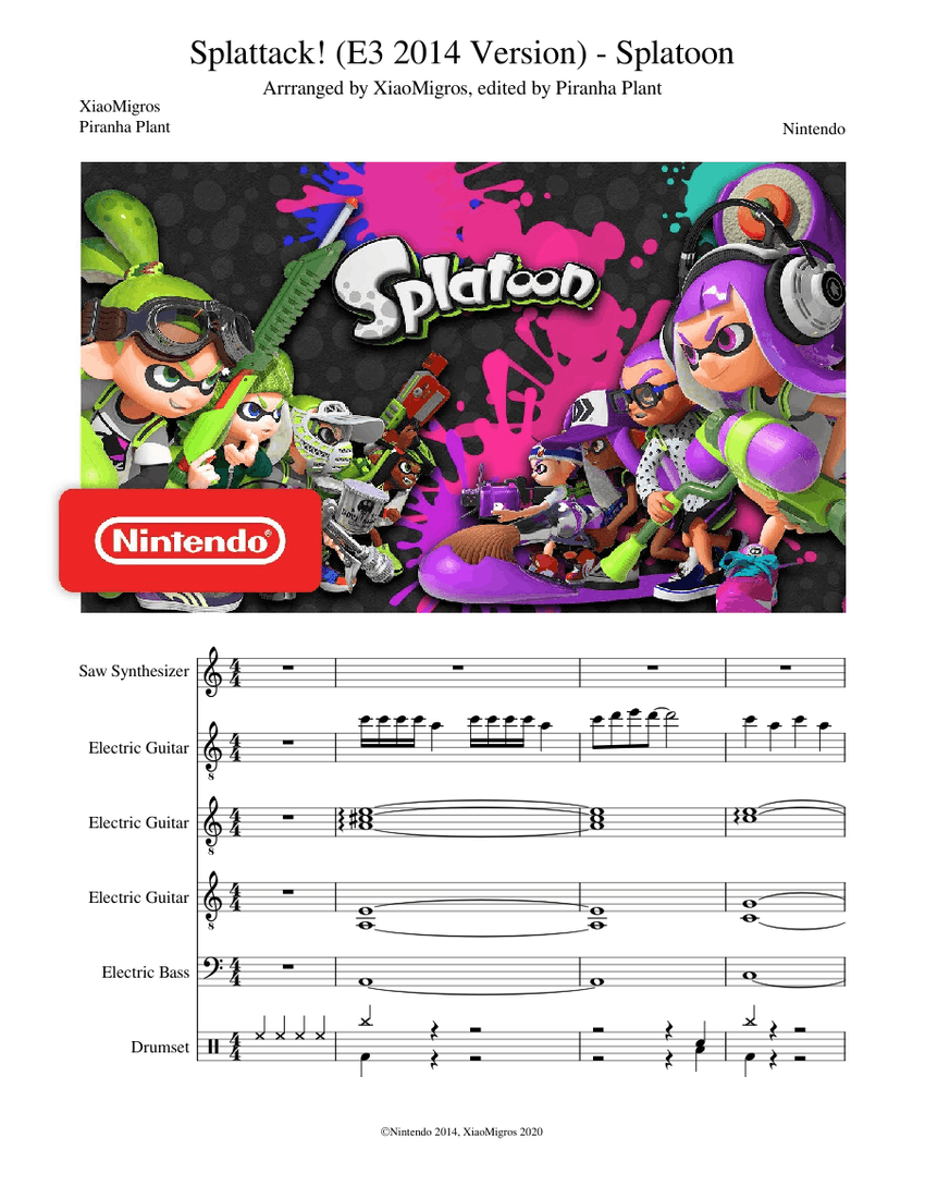 Splattack! (E3 2014 Version) - Splatoon Sheet Music for Guitar, Bass ...