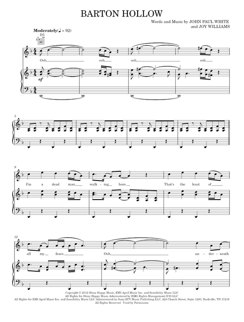 Barton hollow - The Civil Wars (Piano-Vocal-Guitar)