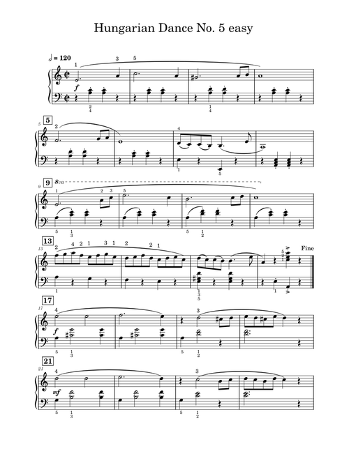 Hungarian Dance No. 5 easy – Johannes Brahms