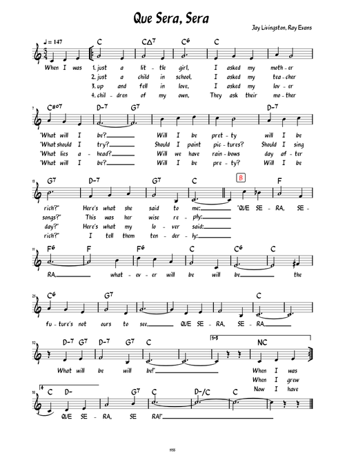 Que Sera, Sera (Lead sheet with lyrics )
