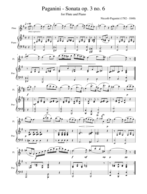 Paganini - Sonata for Violin and Guitar in Em (for Flute and Piano)