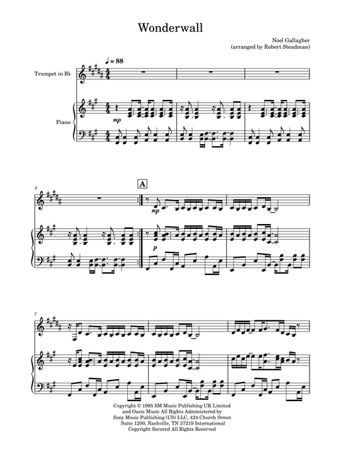 Wonderwall (Arr. Robert Steadman) - Oasis (Trumpet and Piano)