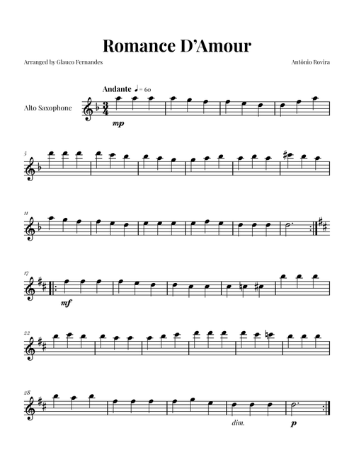Spanish Romance (Romanza - Romance D'Amor) (Arr. Glauco Fernandes) - Traditional (Alto Sax Solo)