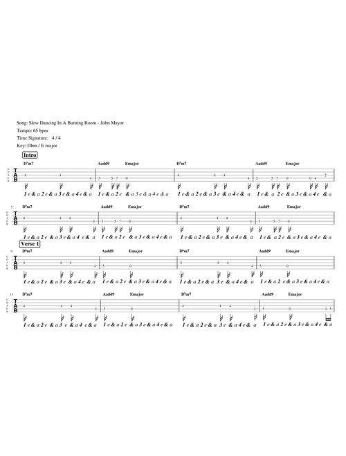 Slow Dancing in a Burning Room Bass TAB