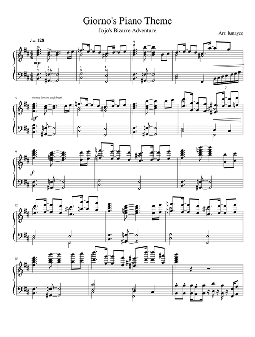 Jojo's Bizarre Adventure - Giorno's Piano Theme