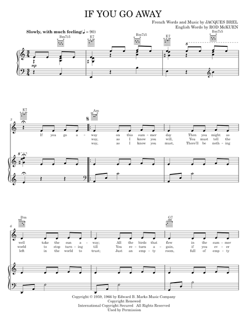 If You Go Away - Jacques Brel (Piano-Vocal-Guitar)