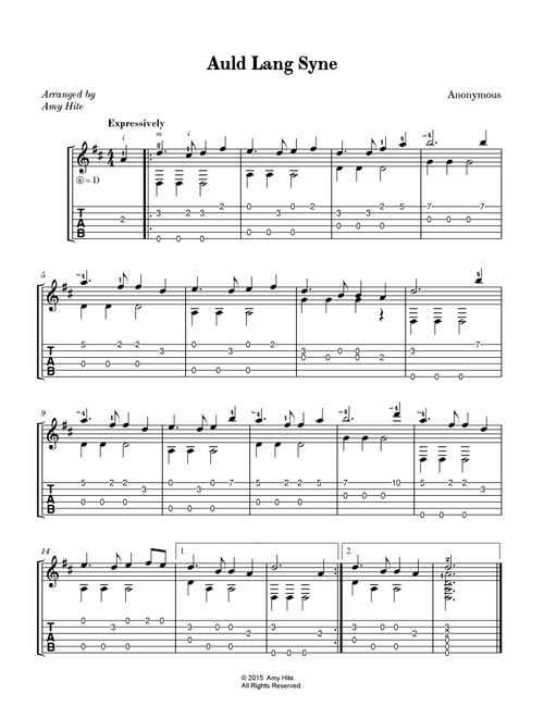 Auld Lang Syne (Arr. Amy Hite) - Anonymous (Solo Guitar)