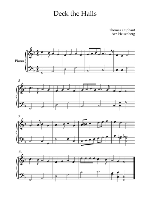 Deck The Halls - Christmas songs for Piano with notes (Arr. Heisenberg) - Thomas Oliphant (Easy Piano)
