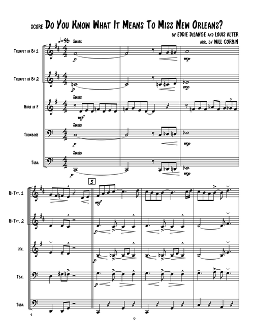 Do You Know What It Means To Miss New Orleans (Arr. Will Corbin) - Eddie De Lange, Louis Alter (Brass Ensemble)