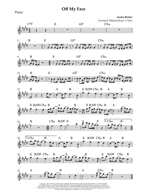 Off My Face (Arr. Melquisedeque C.Silva) - Justin Bieber (Piano Solo)