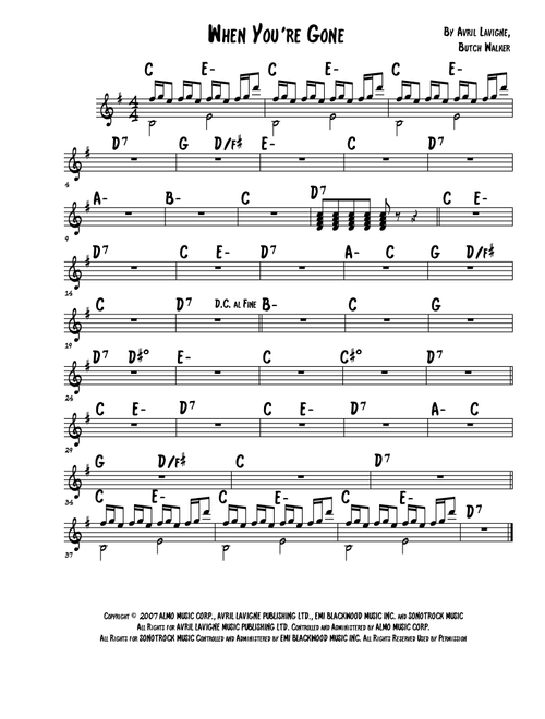 When You're Gone (Arr. Audioblyca) - Avril Lavigne (Piano-Vocal-Guitar)