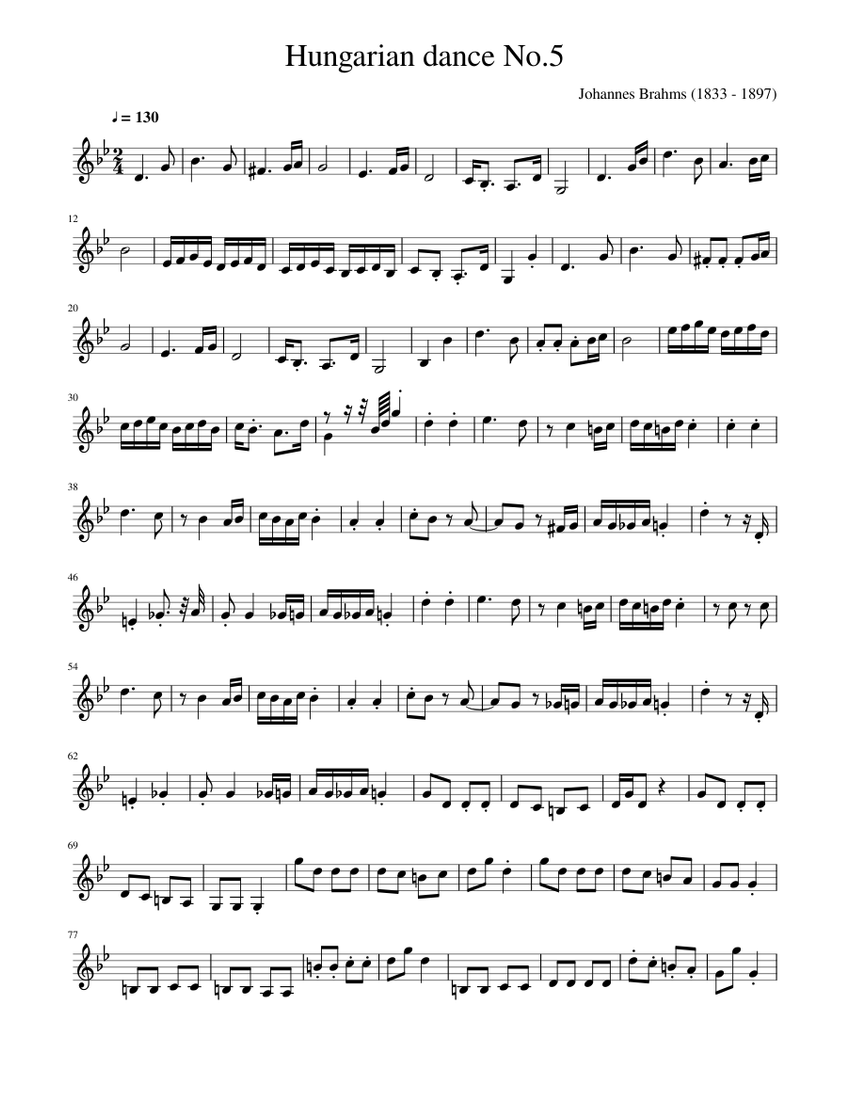 Hungarian dance No 5 Sheet music for Violin (Solo)