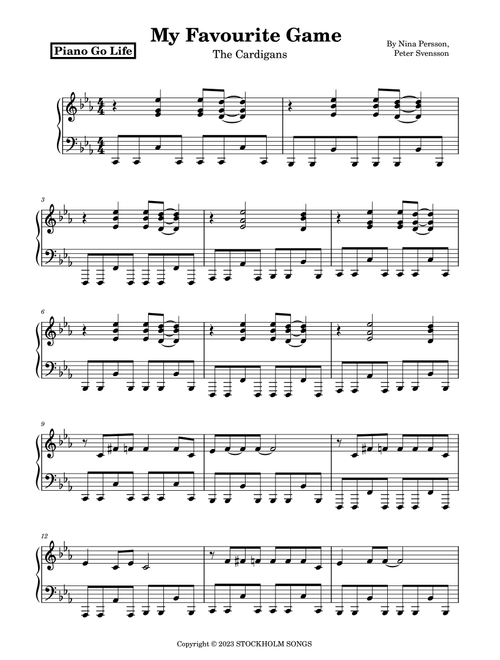 My Favourite Game (Arr. Piano Go Life) - The Cardigans (Piano Solo)