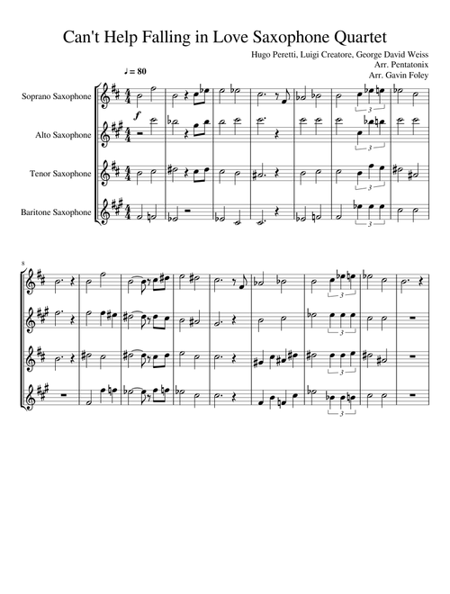 Can't Help Falling in Love Saxophone Quartet