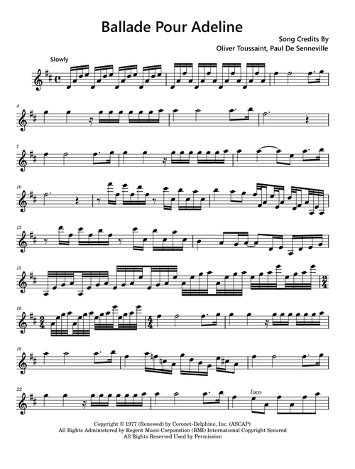 Ballade Pour Adeline (Arr. Funtom) - Richard Clayderman (Clarinet Solo)