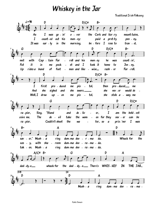 Whiskey in the Jar (Lead sheet with lyrics )