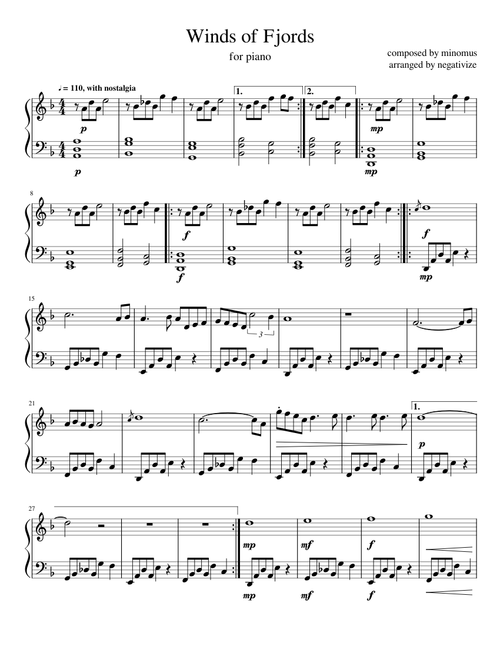 Winds of Fjords - Piano Arrangement