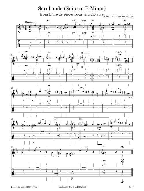 Sarabande  Suite in B Minor -Robert de Visée TABS