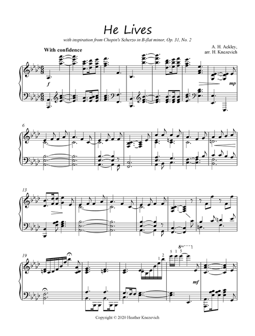 He Lives - advanced piano - in the style of Chopin (Arr. Heather Knezevich) - Alfred H. Ackley (Piano Solo)