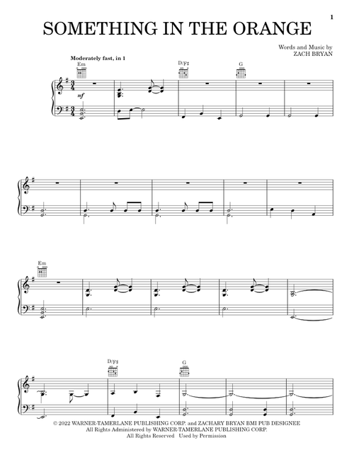 Something In The Orange - Zach Bryan (Piano-Vocal-Guitar)