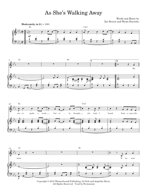 As She's Walking Away - Alan Jackson, Zac Brown Band, Zac Brown Band featuring Alan Jackson (Piano-Vocal-Guitar)