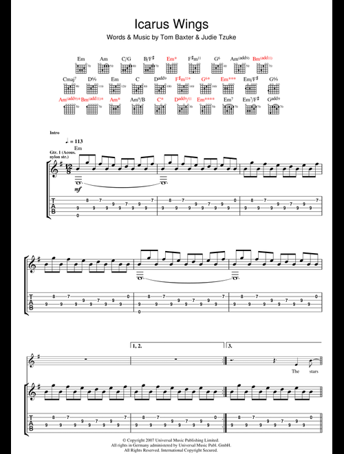 Icarus Wings - Tom Baxter (Guitar Tab)